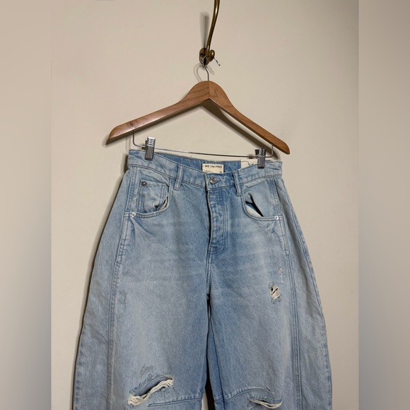 Free People We The Free Good Luck Mid-Rise Barrel Jeans in Barnyard Blue - Picture 9 of 12